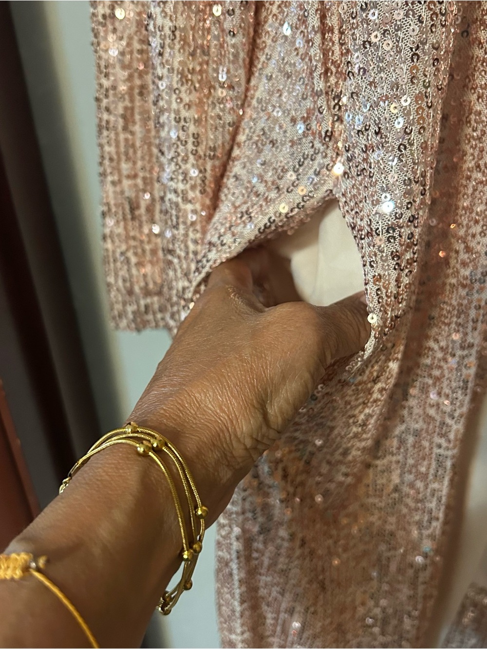 Mare Mare for Anthropologie Rose Gold Sequin Longline Duster Rose Gold Sz S NWT - Picture 6 of 14